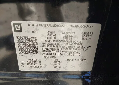 2020 Chevrolet Equinox Awd Lt 1.5L Turbo из США, поврежденный, VIN 2GNAXUEV6L6158440